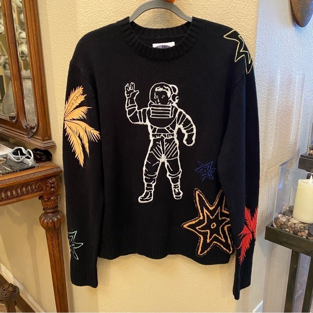 BILLIONAIRE BOYS CLUB Men Black Astro Embroidery Wool Blend Sweater Size Large